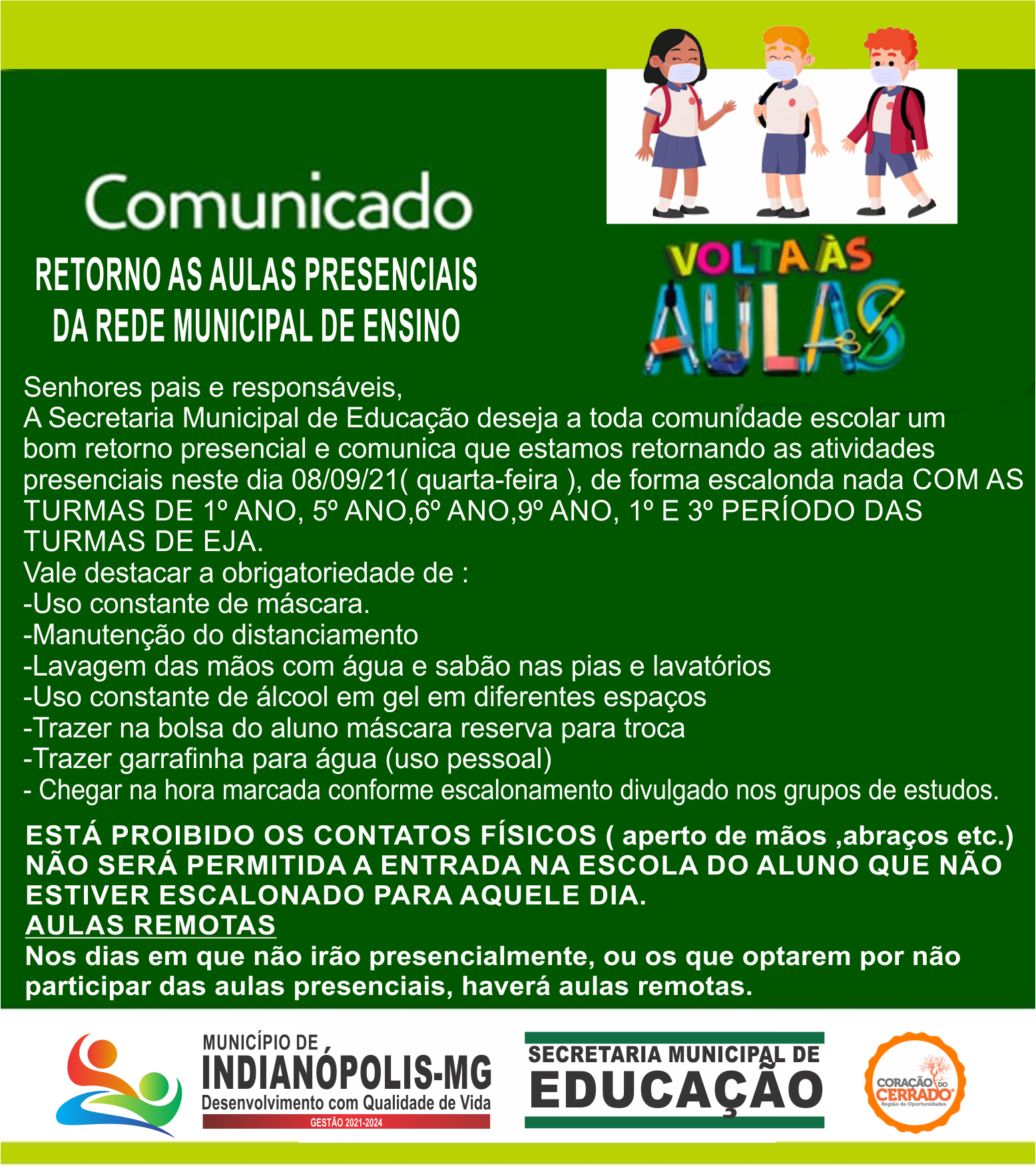 COMUNICADO RETORNO AS AULAS
