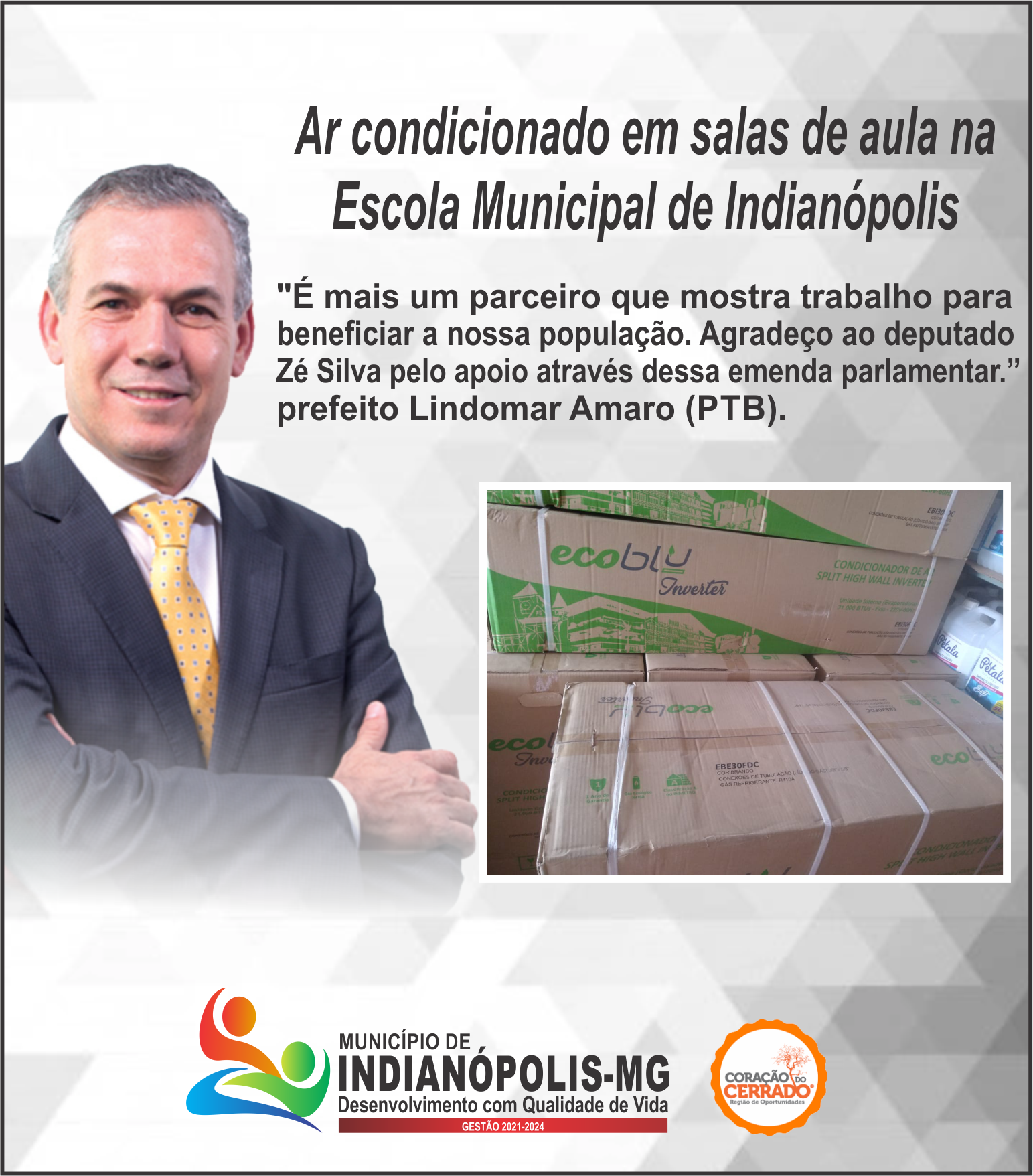 Ar condicionado em salas de aula na Escola Municipal de Indianópolis