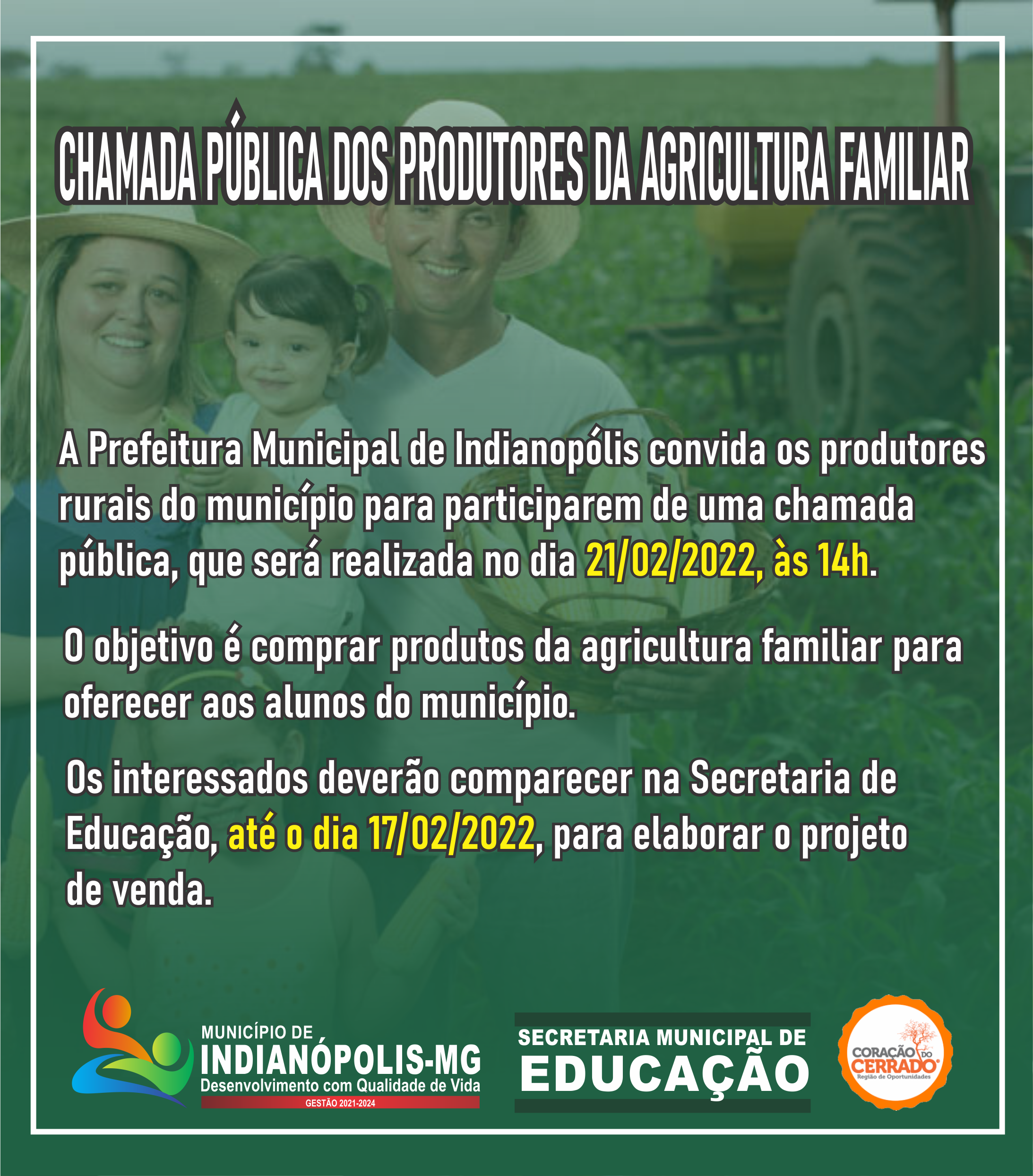 CHAMADA PÚBLICA DOS PRODUTORES DA AGRICULTURA FAMILIAR