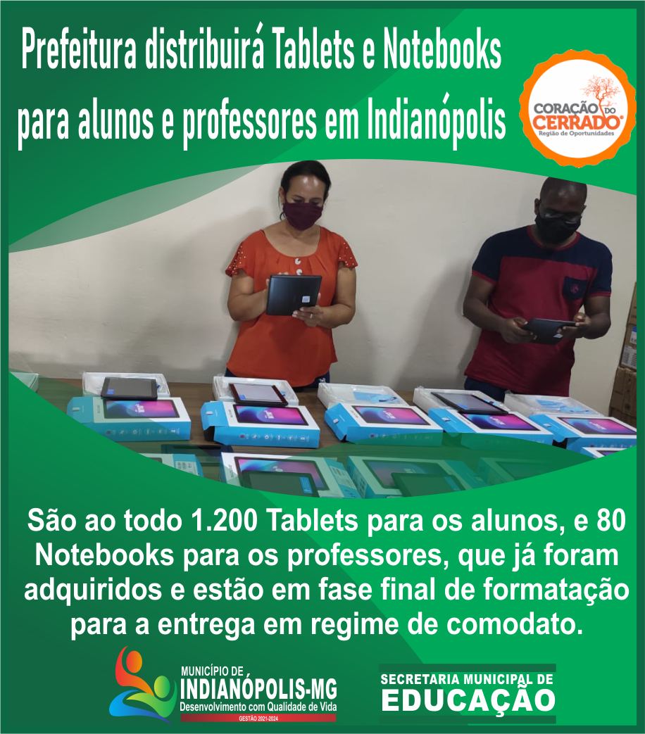 Prefeitura distribuirá Tablets e Notebooks para alunos e professores em Indianópolis