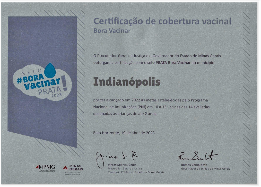CUMPRIMENTO DE META DE VACINAÇÃO PREMIA INDIANÓPOLIS