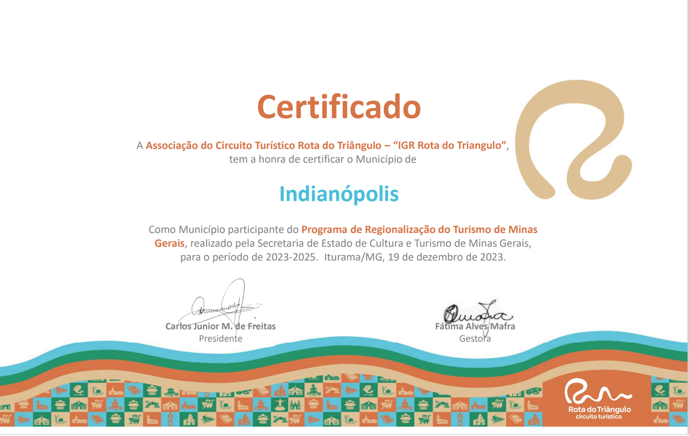 INDIANÓPOLIS RECEBE CERTIFICADO NO TURISMO
