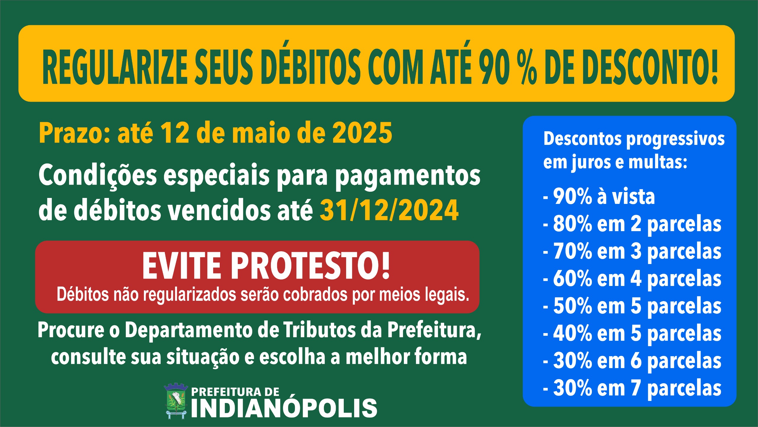 Prefeitura de Indianópolis Oferece Descontos de Até 90% Para Regularização de Débitos Municipais