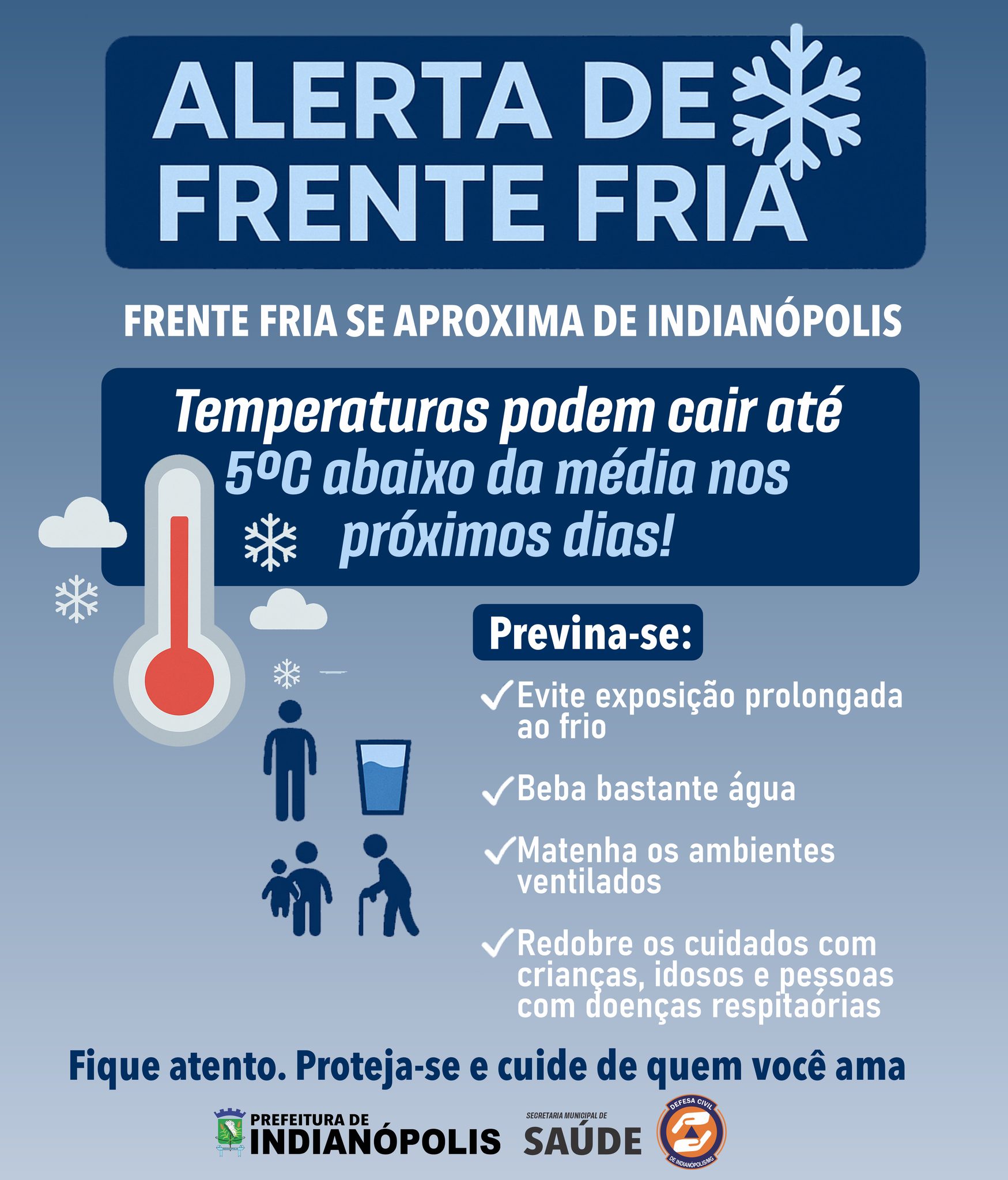 Defesa Civil emite alerta para frente fria com queda acentuada de temperatura