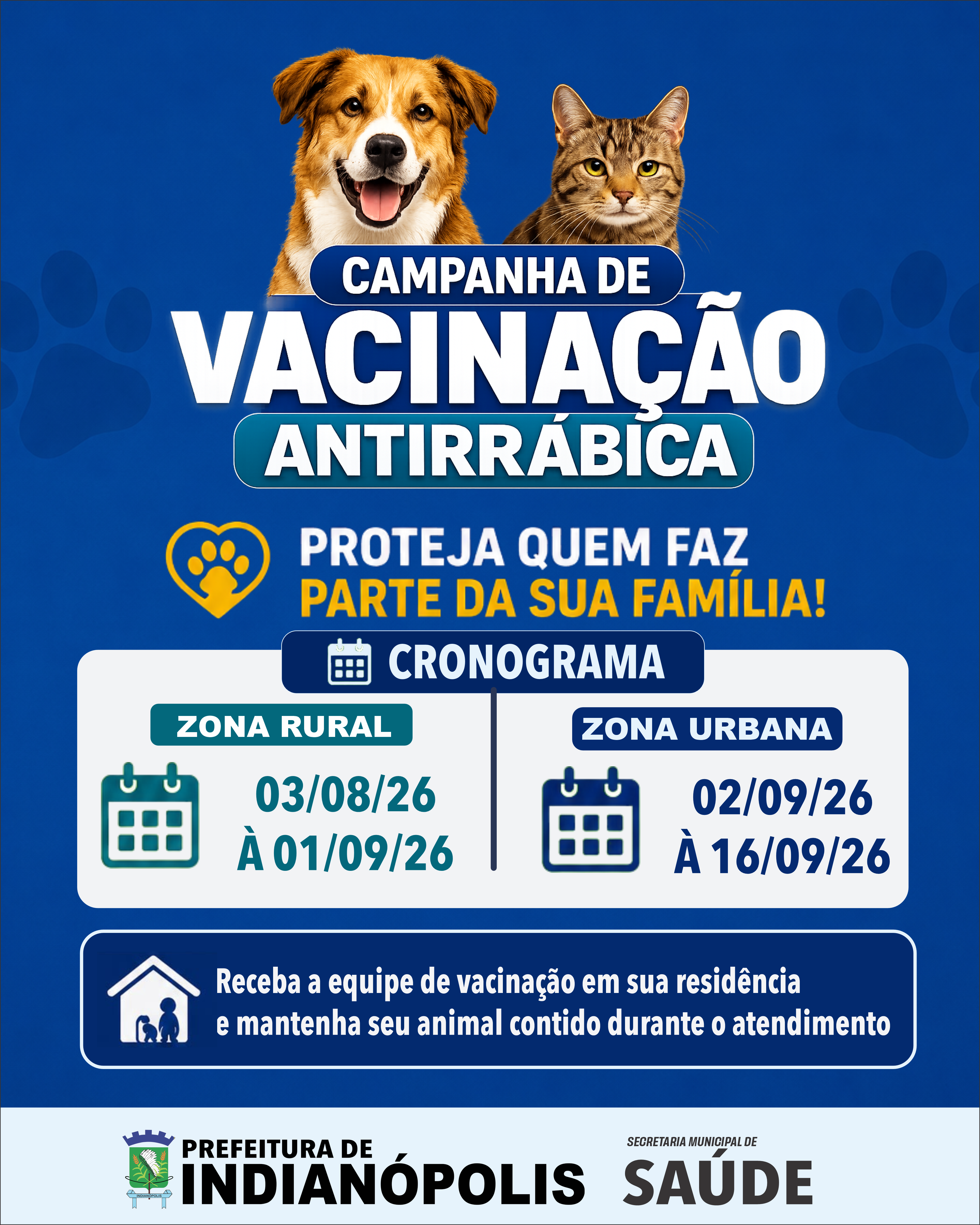 Prefeitura de Indianópolis inicia Campanha de Vacinação Antirrábica 2026 em agosto